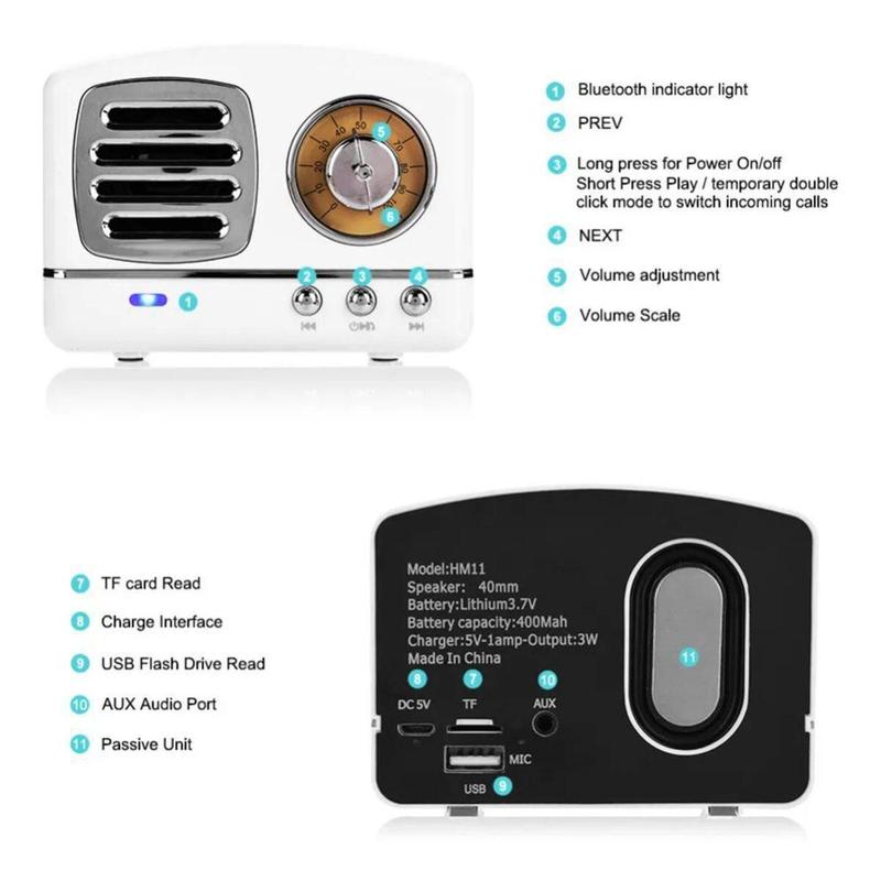Caixa De Som Portatil Retro Vintage Bluetooth Lt-S005 Azul - Lotus